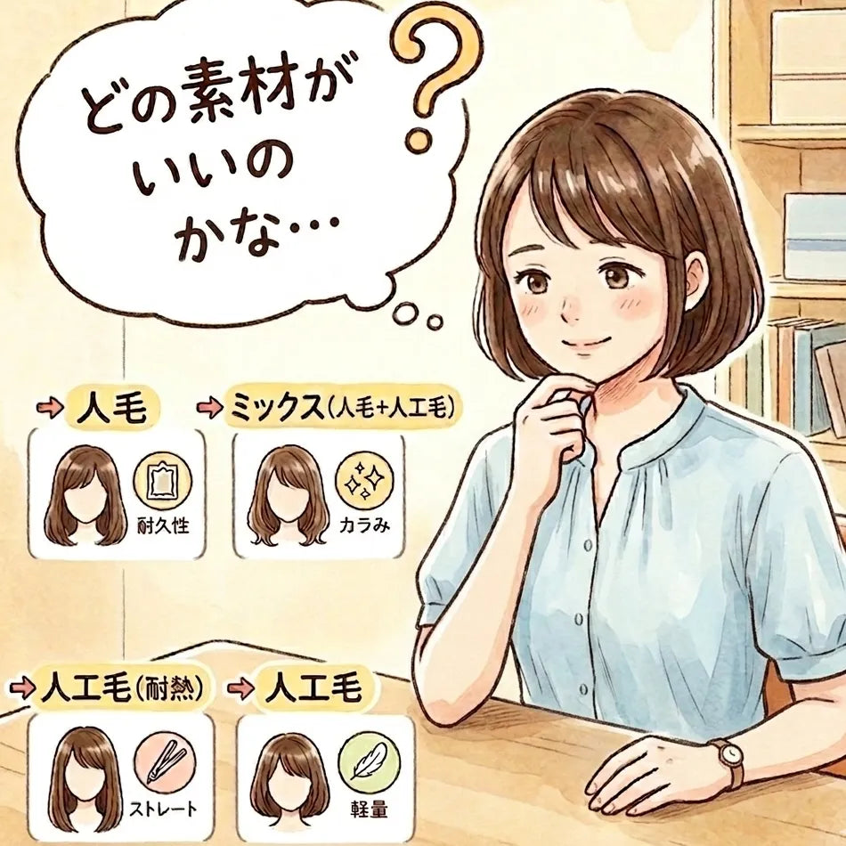 人工毛・人毛・ミックス毛の違いを比較|医療用ウィッグの素材選びガイド