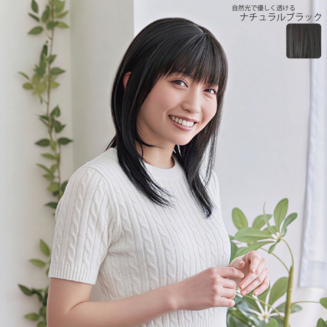 【ゆずきさん専用】天使のセンターパートロングフルウィッグM ナチュラルブラック 天使のエレガノボブ人毛MIX フルウィッグ ミディアム｜リネアストリア